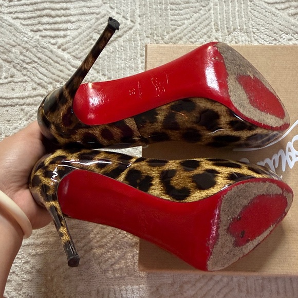 Christian Louboutin Leopard Pattern Heels with Red Accents - Picture 3 of 6